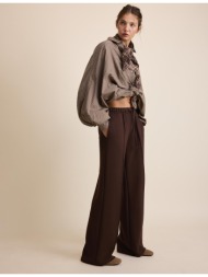 stradivarius παντελόνι jogger φαρδύ μπαντζάκι με νεύρο και απαλή υφή καφέ xs