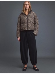 stradivarius καπιτονέ crop τζάκετ με ψηλό γιακά print μεσαίο μπεζ m