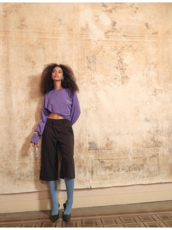 stradivarius μπλούζα με λαμπερό γραφικό μωβ m