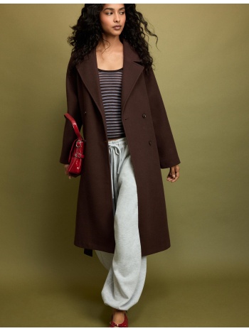 stradivarius παλτό trench με απαλή υφή καφέ xs