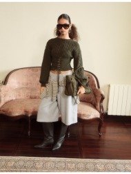 stradivarius πλεκτό πουλόβερ με πλεξίδες και φιόγκο χακί xs