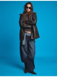 stradivarius τζάκετ oversize διπλής όψης με κουμπιά καφέ xs