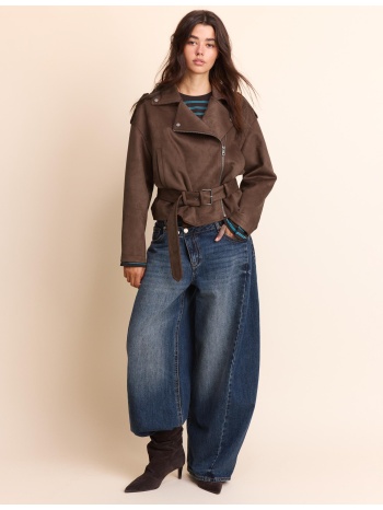 stradivarius μπουφάν biker με ζώνη καφέ m σε προσφορά
