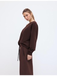 stradivarius φούτερ με ακάλυπτο ώμο και απαλή υφή καφέ l