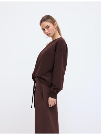 stradivarius φούτερ με ακάλυπτο ώμο και απαλή υφή καφέ l