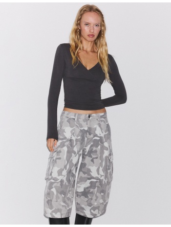 stradivarius βερμούδα twill εμπριμέ γκρι 34