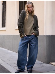 stradivarius χαμηλόμεσο τζιν παντελόνι barrel με τσέπες μπλε μεσαίας απόχρωσης 42