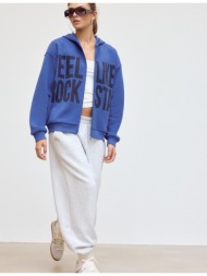 stradivarius φούτερ oversize με κουκούλα και τύπωμα μπλε ελεκτρίκ xs