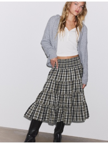 stradivarius καρό φούστα καφέ xl