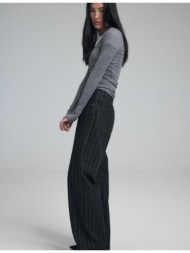 stradivarius τζιν παντελόνι straight wide ριγέ με μεταλλιζέ κλωστή καφέ 36