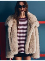 stradivarius βασικό τζάκετ ψηλός γιακάς συνθετική γούνα μπλε ναυτικό xl