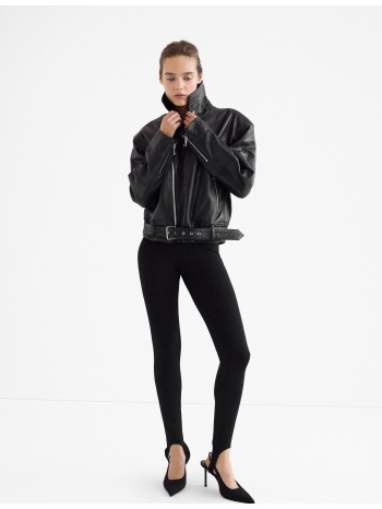 stradivarius μπουφάν biker 100% δέρμα μαύρο s
