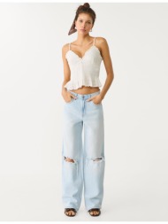 stradivarius τζιν παντελόνι d92 σε ίσια γραμμή με φαρδιά γραμμή γαλάζιο 36