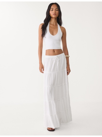 stradivarius χυτή maxi φούστα με διακριτά τμήματα λευκό xs