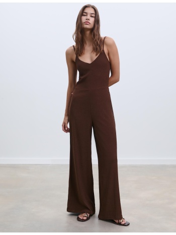 stradivarius μακριά χυτή ολόσωμη φόρμα με τιράντες καφέ xs