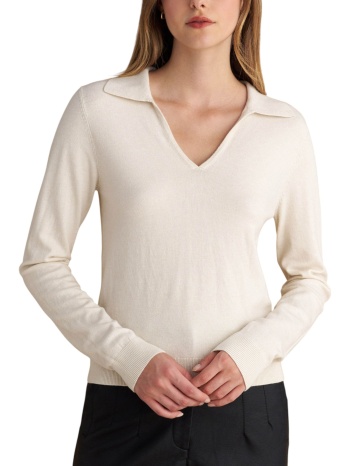 μπλούζα μακρυμάνικη attrattivo με v 9p20349c-vanilla