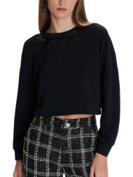 μπλούζα μακρυμάνικη ale φούτερ με στρας 8921588-black γυναικείο