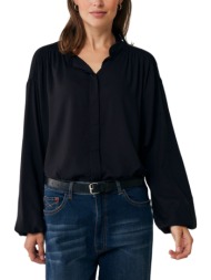 πουκάμισο μακρυμάνικο mexx shirred shoulder blouse mf006101943w-deep black γυναικείο