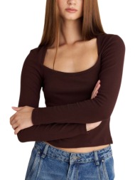 μπλούζα μακρυμάνικη attrattivo με τετράγωνη λαιμόκοψη 9922032-chestnut γυναικείο