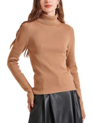 μπλούζα μακρυμάνικη funky buddha cashmere blend πλεκτό ζιβάγκο fbl010-140-09-camel γυναικείο