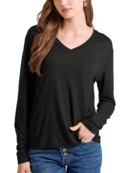 μπλούζα μακρυμάνικη funky buddha με v λαιμόκοψη fbl010-115-07-black γυναικείο