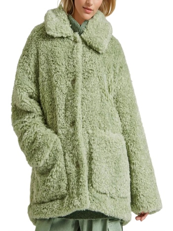 παλτό funky buddha loose fit faux fur fbl010-123-01-sage σε προσφορά