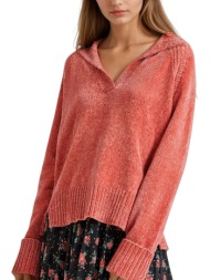 μπλούζα μακρυμάνικη funky buddha γυναικείο πλεκτό με άνοιγμα v fbl010-110-09-mineral red γυναικείο