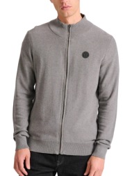 ζακέτα funky buddha πλεκτή με rubber label fbm010-013-09-grey mel ανδρικό