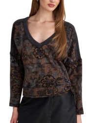 μπλούζα μακρυμάνικη attrattivo πλεκτή floral 92266380-brown γυναικείο