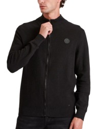 ζακέτα funky buddha πλεκτή με rubber label fbm010-013-09-black mel ανδρικό