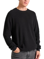 μπλούζα μακρυμάνικη funky buddha relaxed fit πλεκτή fbm010-015-09-black mel ανδρικό