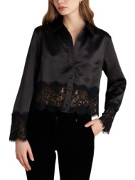 πουκάμισο μακρυμάνικο attrattivo τύπου σατέν με δαντέλα 9922775-black γυναικείο