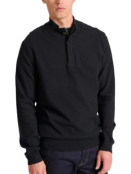 μπλούζα μακρυμάνικη funky buddha πλεκτή half zip fbm010-055-09-black mel ανδρικό