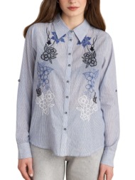 πουκάμισο μακρυμάνικο attrattivo ριγέ με κεντήματα 9922959-light blue γυναικείο