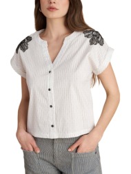 πουκάμισο κοντομάνικο attrattivo ριγέ με κεντήματα 9923268-white γυναικείο