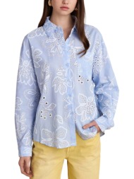 πουκάμισο μακρυμάνικο attrattivo βαμβακερό με κεντήματα 9922968-ciel γυναικείο
