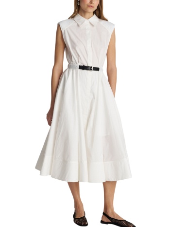 φόρεμα ale μίντι με βάτες και ζώνη 8923196-white γυναικείο