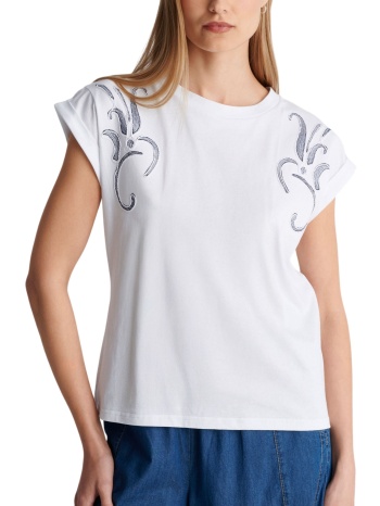 μπλούζα κοντομάνικη ale με κέντημα 8923171-white γυναικείο