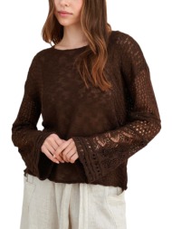 μπλούζα μακρυμάνικη attrattivo πλεκτή με ιδιαίτερα μανίκια 9p23388-chocolate γυναικείο