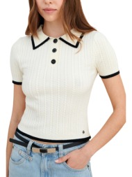 μπλούζα κοντομάνικη attrattivo πλεκτή με κουμπιά 9p23435-off white γυναικείο