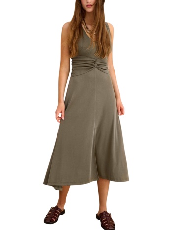 φόρεμα attrattivo μίντι με σκίσιμο μπροστά 9923270-khaki