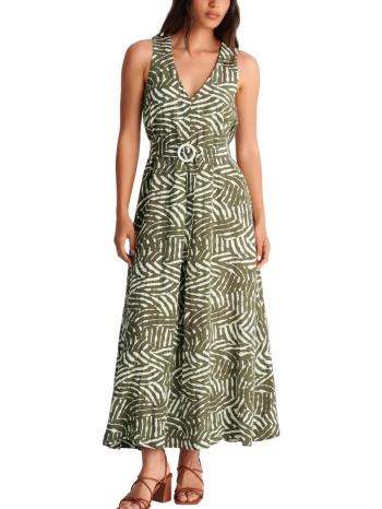 φόρεμα ale μάξι εμπριμέ με ζώνη 8923066-khaki γυναικείο