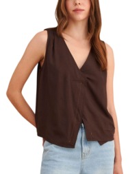 top attrattivo αμάνικο με κρουαζέ σχέδιο 9923329-chocolate γυναικείο
