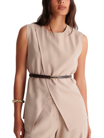 top ale ασύμμετρο με ζώνη 8922875-beige γυναικείο
