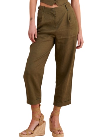 παντελόνι υφασμάτινο attrattivo λινό με ρεβέρ 9923000-khaki