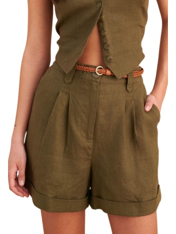 βερμούδα attrattivo λινή με ζώνη 9923002-khaki γυναικείο
