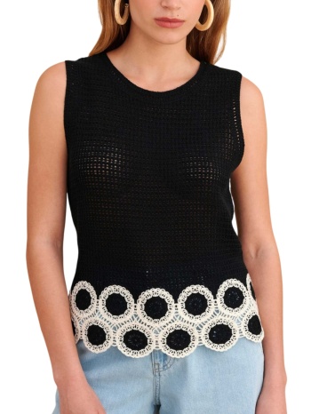 top attrattivo πλεκτό κροσέ δίχρωμο 9923282-black γυναικείο