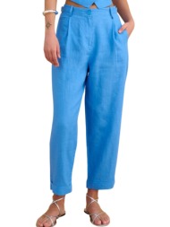 παντελόνι υφασμάτινο attrattivo λινό με ρεβέρ 9923000-ocean blue γυναικείο