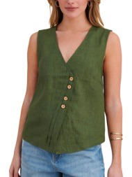 top attrattivo αμάνικο λινό ασύμμετρο 9923079-green γυναικείο