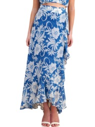 φούστα attrattivo μάξι φλοράλ lurex με βολάν 9923168-blue γυναικείο